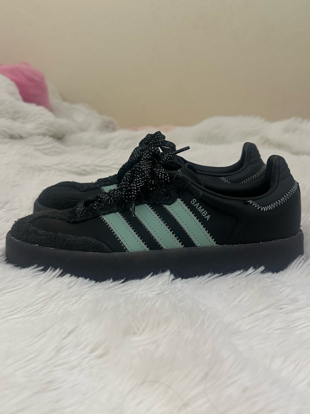 adidas Samba Black with Mint Green Stripes